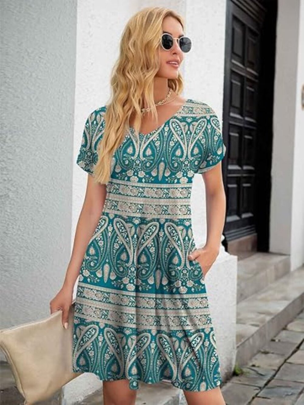 WEACZZY Summer Dresses for Women Casual Paisley Floral Sundresses Flowy Swing A-